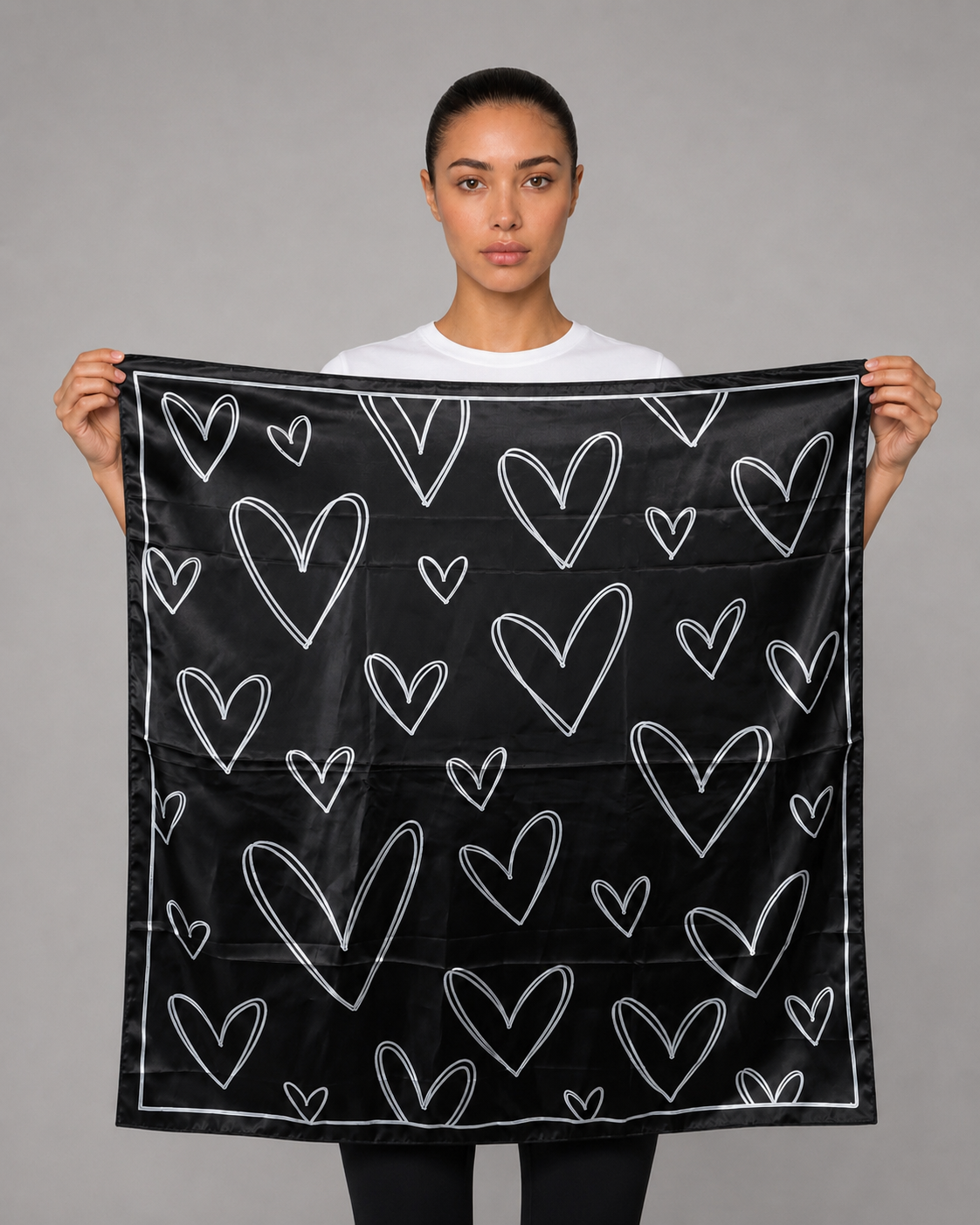 Black Heart Satin Head Scarf