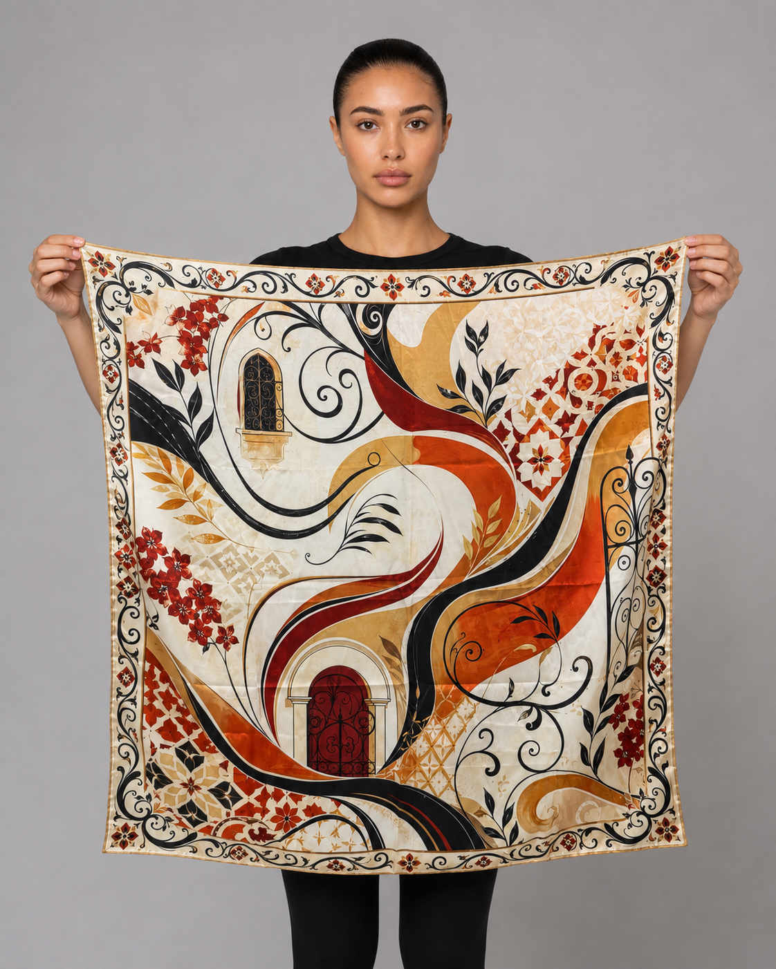 Ornate Mosaic Satin Head Scarf
