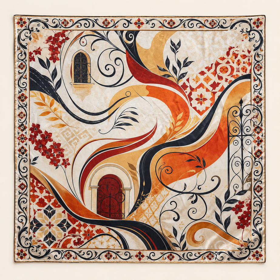 Ornate Mosaic Satin Head Scarf