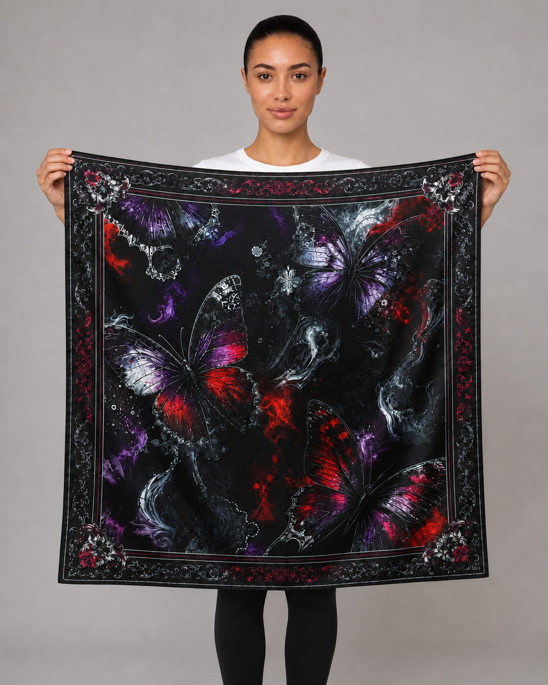 Gothic Butterfly Satin Head Scarf