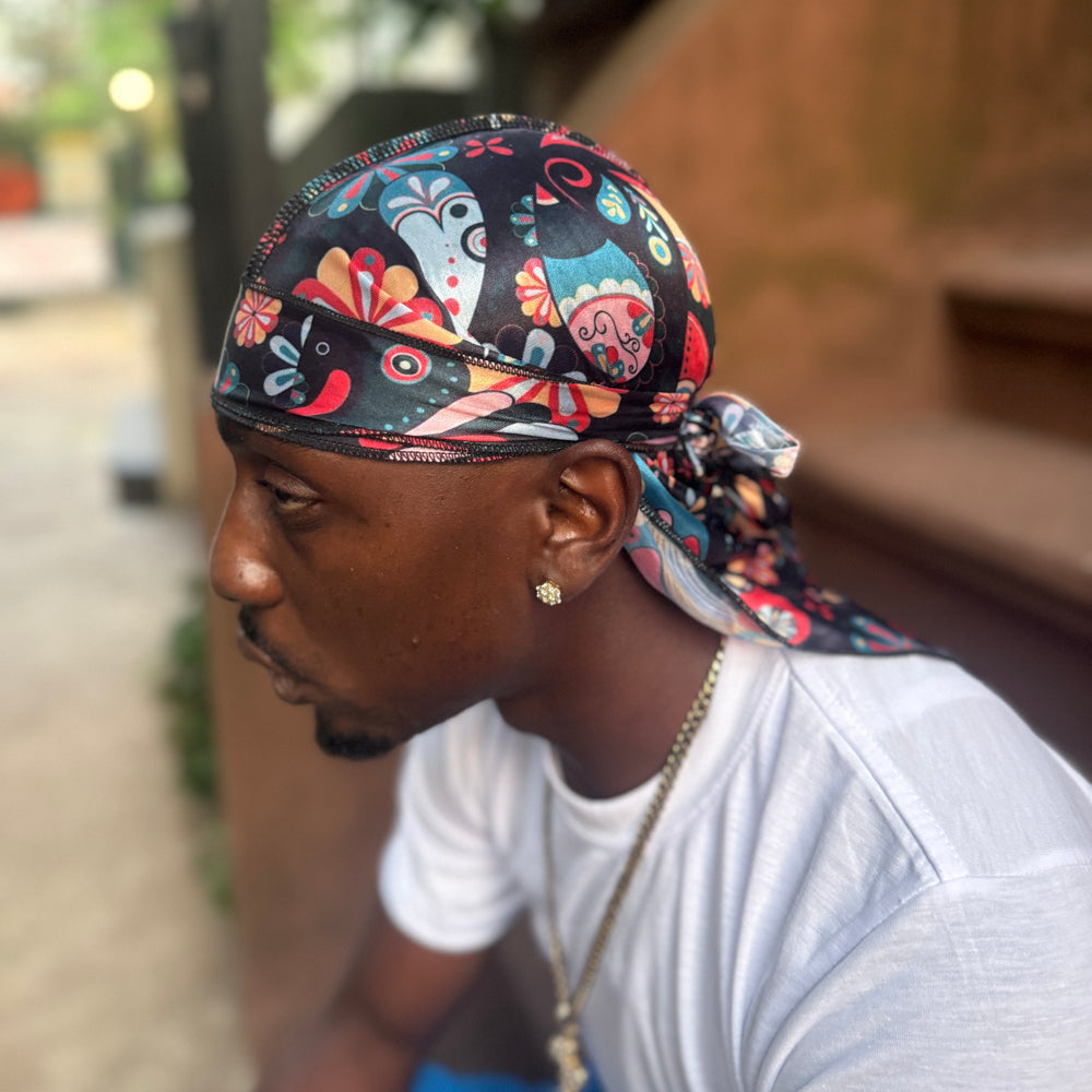 Black Sugar Skull Silk Durag