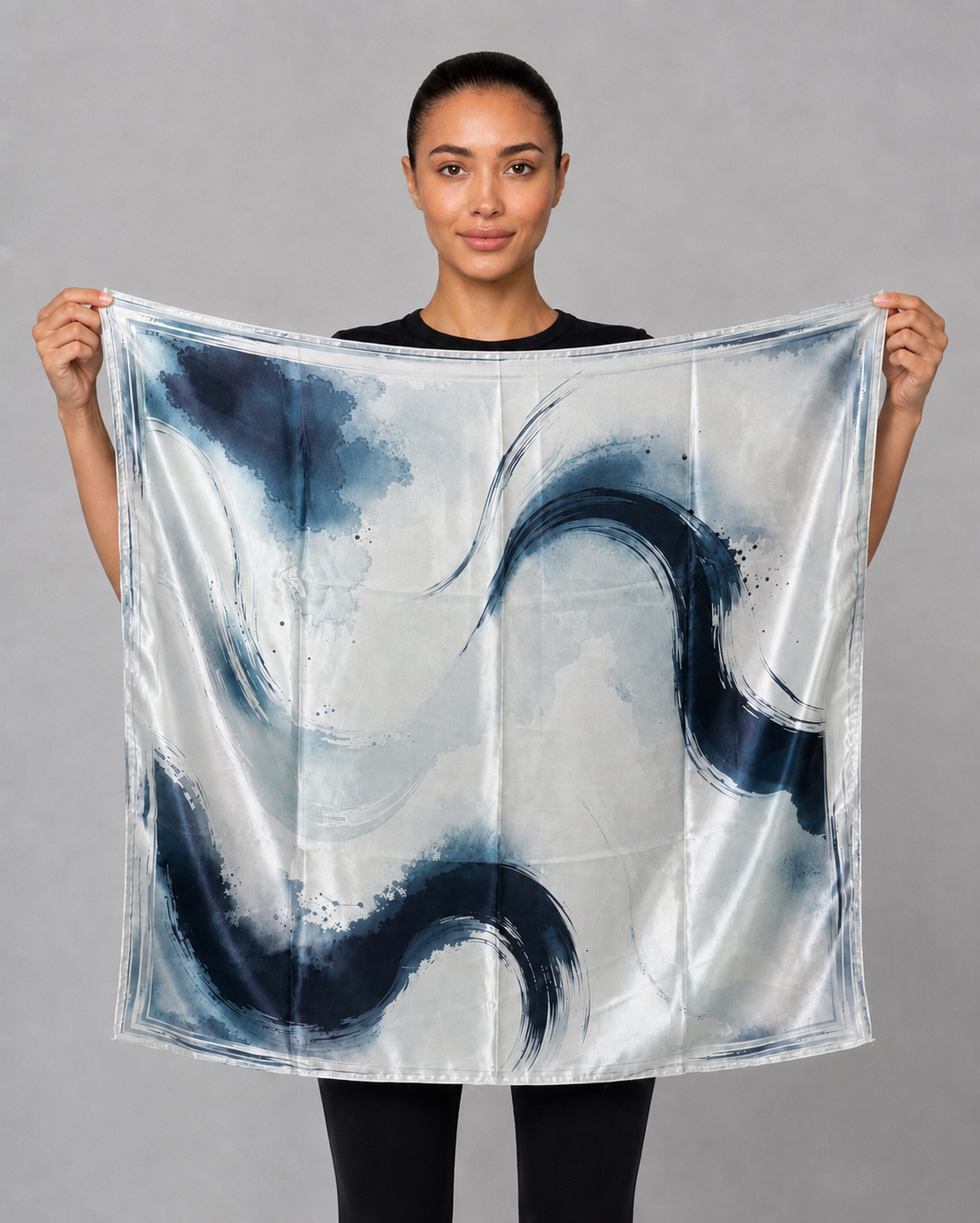 Blue Ink Satin Head Scarf