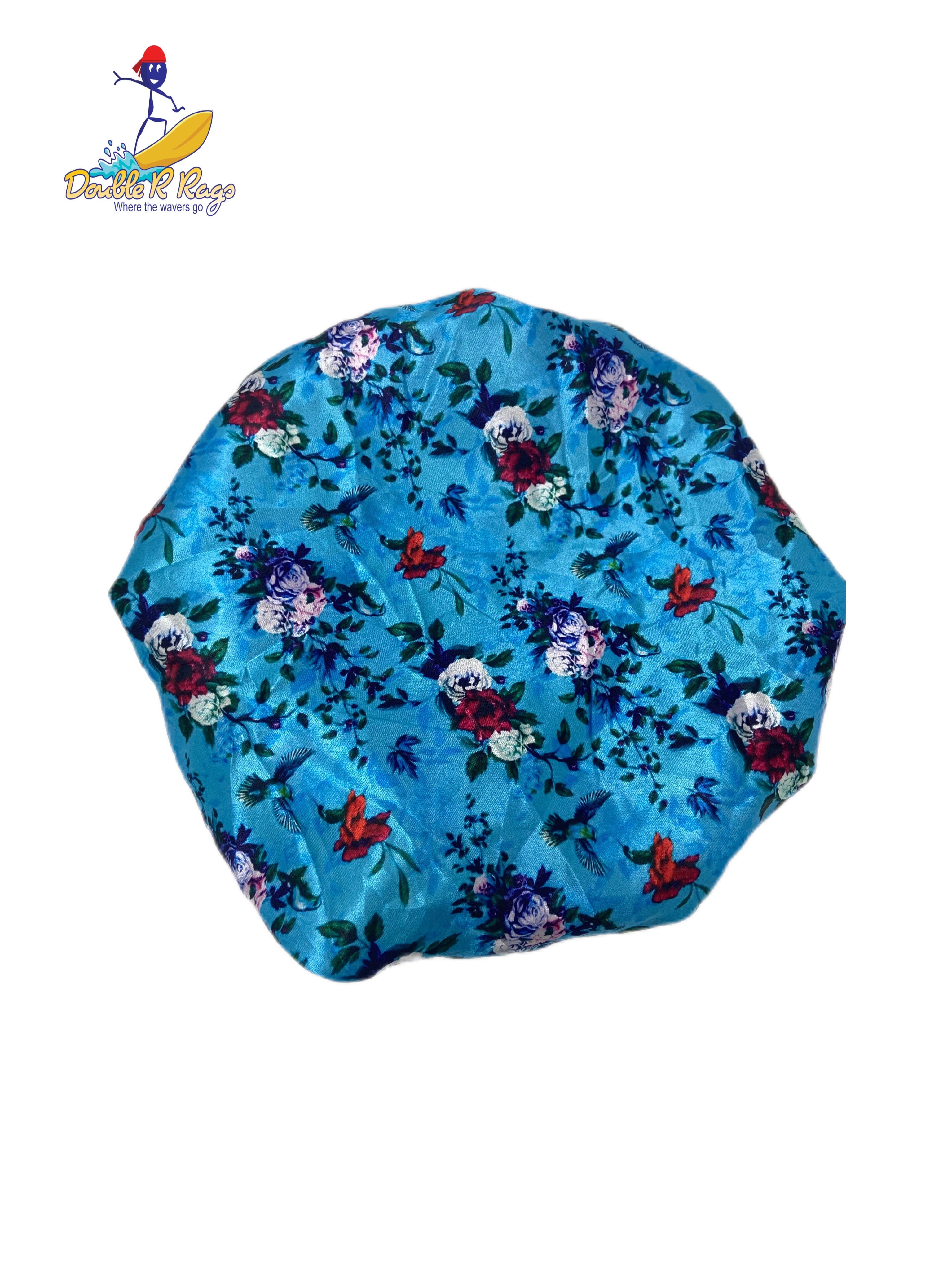 Light Blue Floral Satin Bonnet - Double R Rags