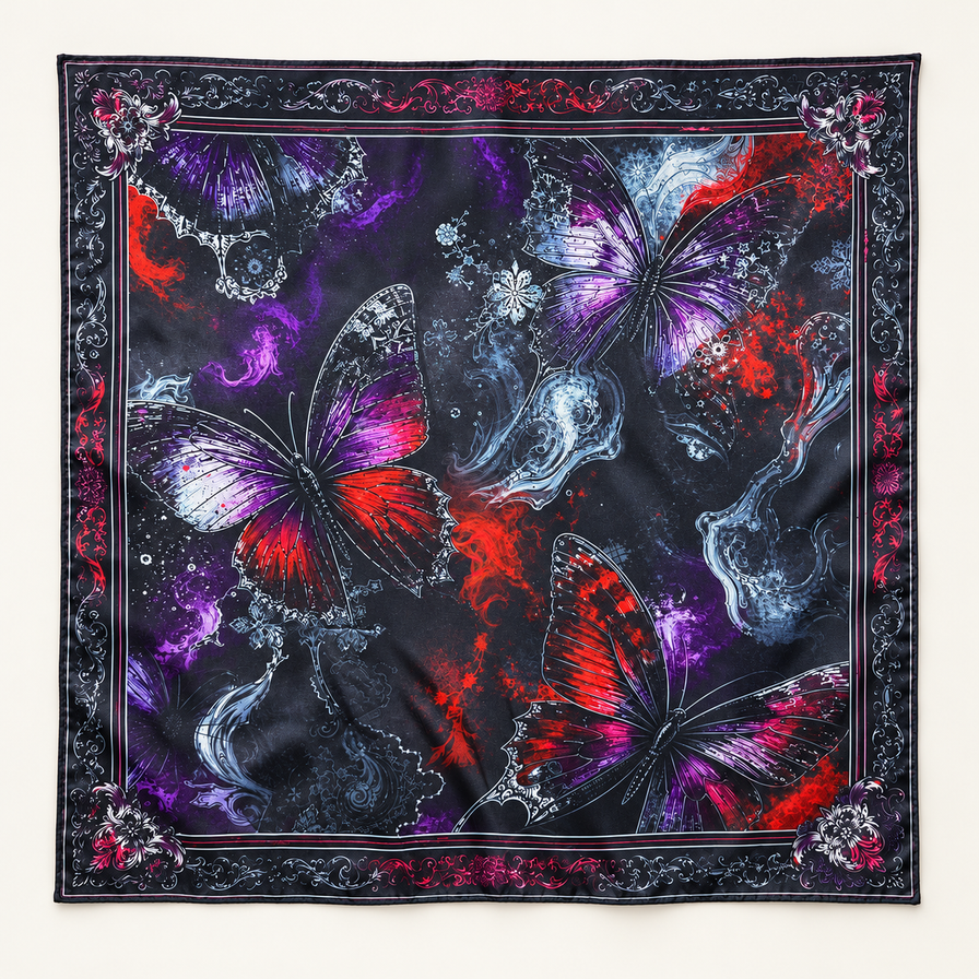 Gothic Butterfly Satin Head Scarf