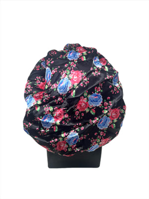 Black Floral Satin Bonnet - Double R Rags