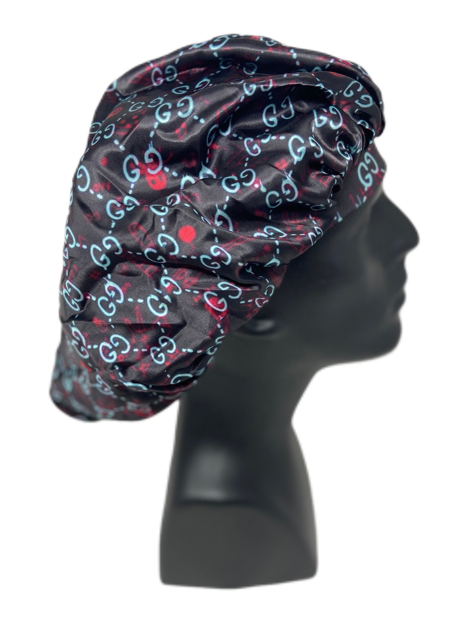 Black GG Designer Satin Bonnet - Double R Rags