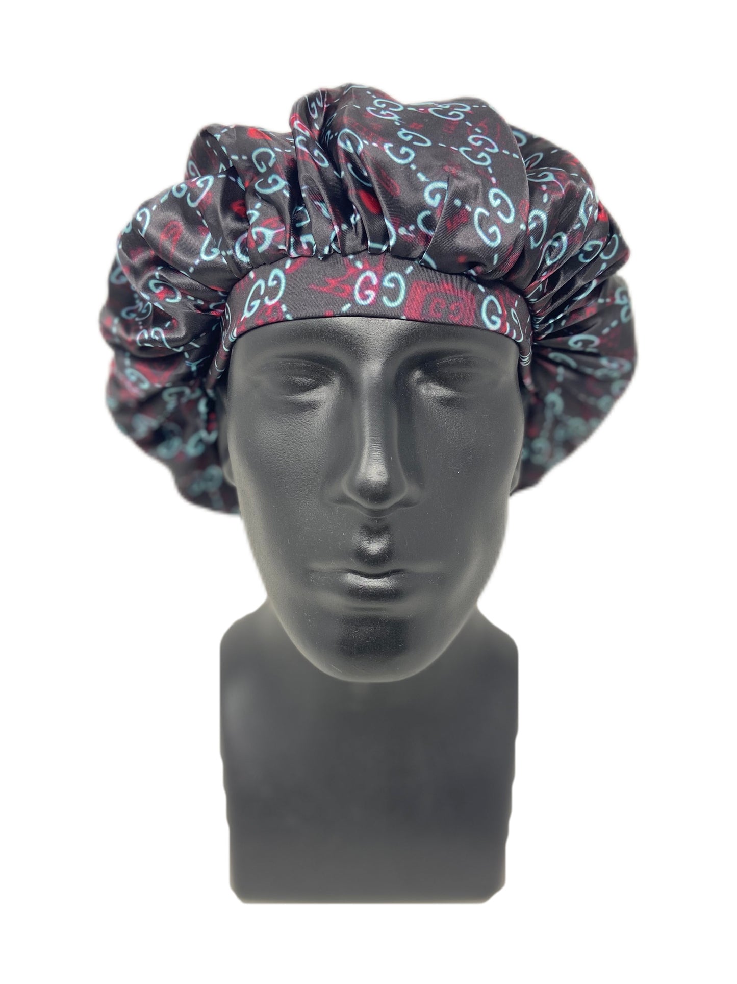 Black GG Designer Satin Bonnet - Double R Rags