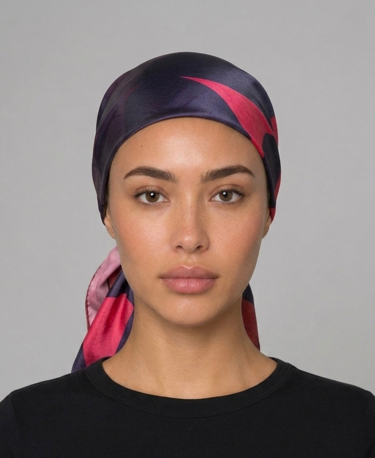 Pink Floral Satin Head Scarf