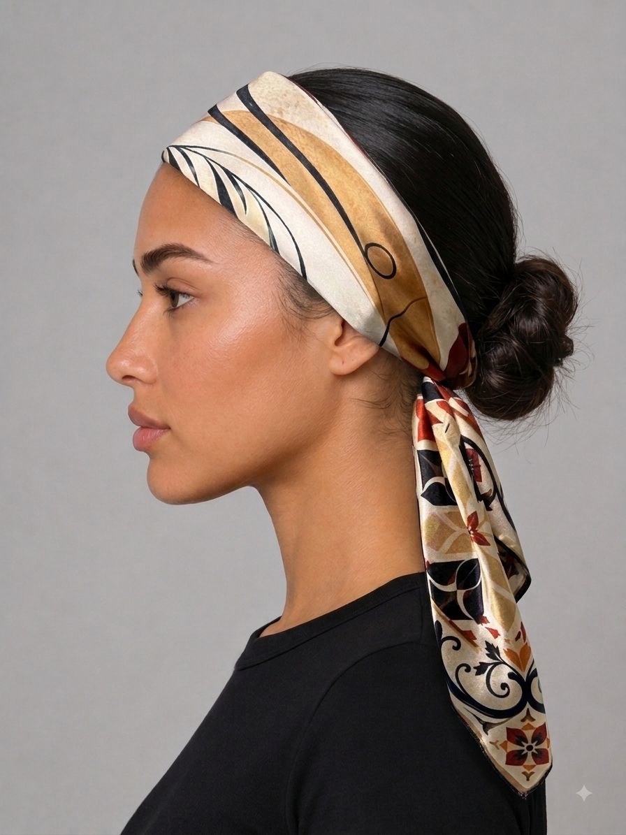 Ornate Mosaic Satin Head Scarf