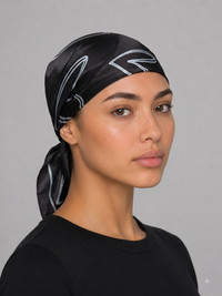 Black Heart Satin Head Scarf