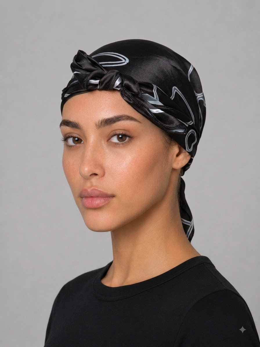 Black Heart Satin Head Scarf