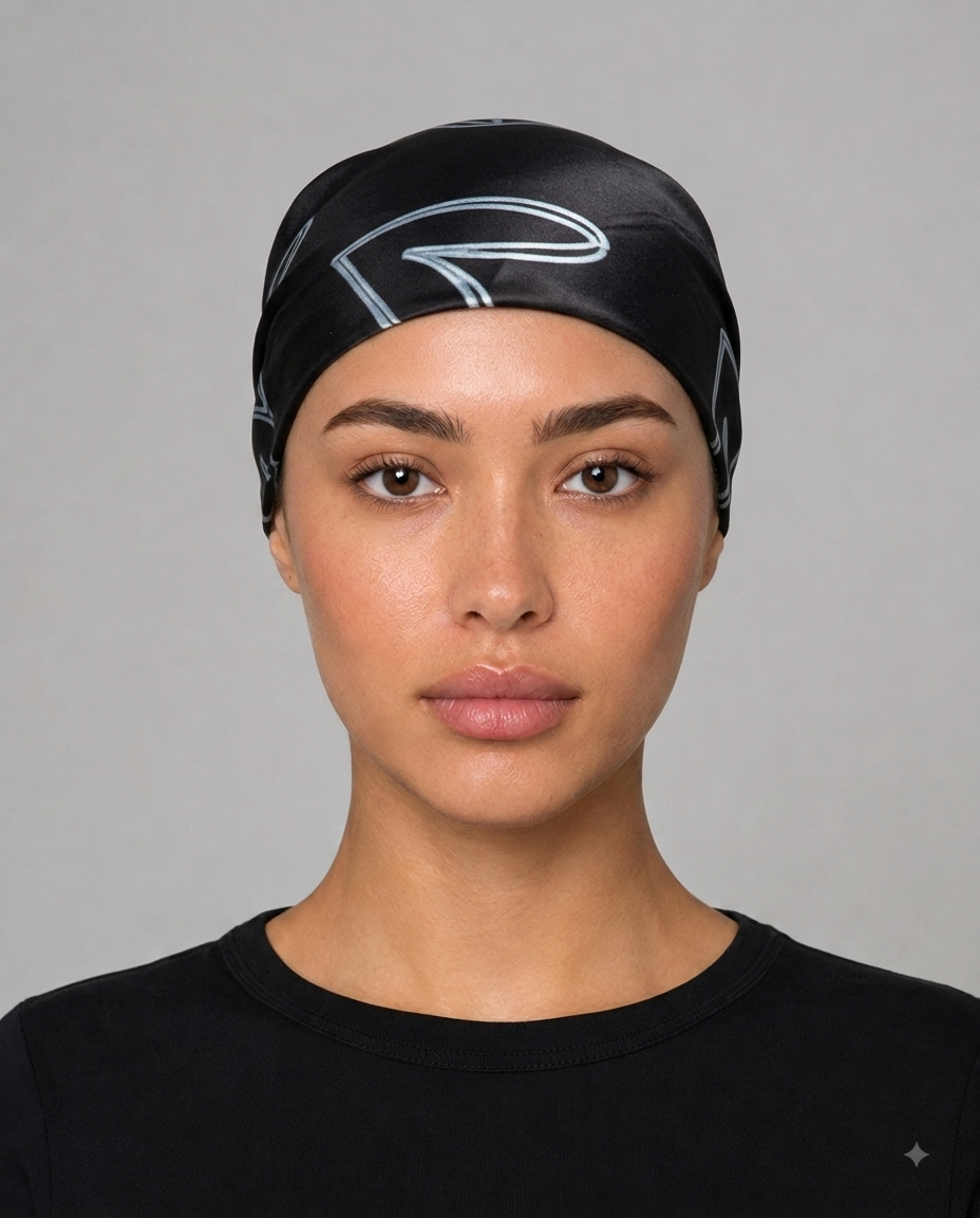 Black Heart Satin Head Scarf