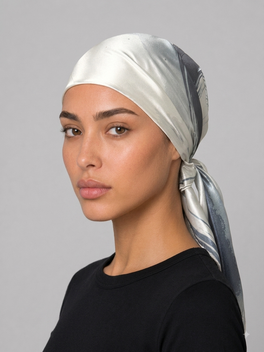 Blue Ink Satin Head Scarf