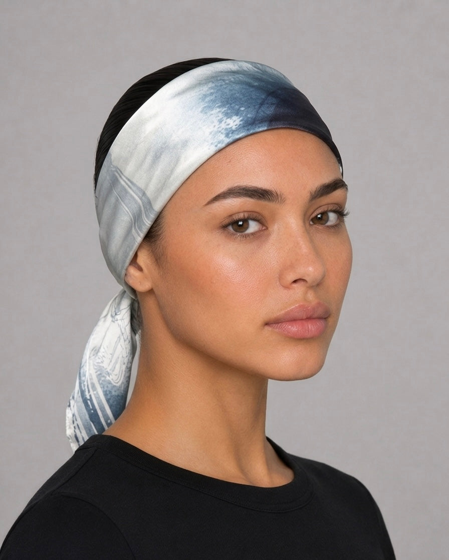 Blue Ink Satin Head Scarf