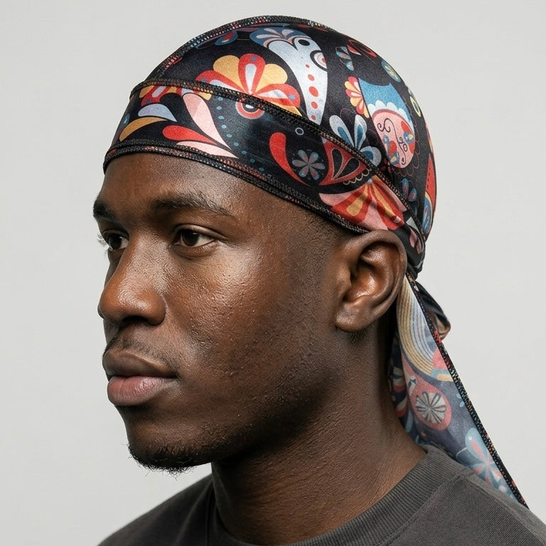 Black Sugar Skull Silk Durag