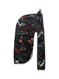 Black & Red Cherry Blossom Velvet Durag - Double R Rags