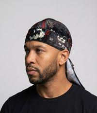 Black & Red Cherry Blossom Velvet Durag - Double R Rags
