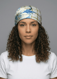 Blue and Gold Floral Designer Satin Scarf - Double R Rags