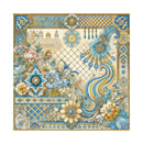 Blue and Gold Floral Designer Satin Scarf - Double R Rags