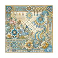 Blue and Gold Floral Designer Satin Scarf - Double R Rags