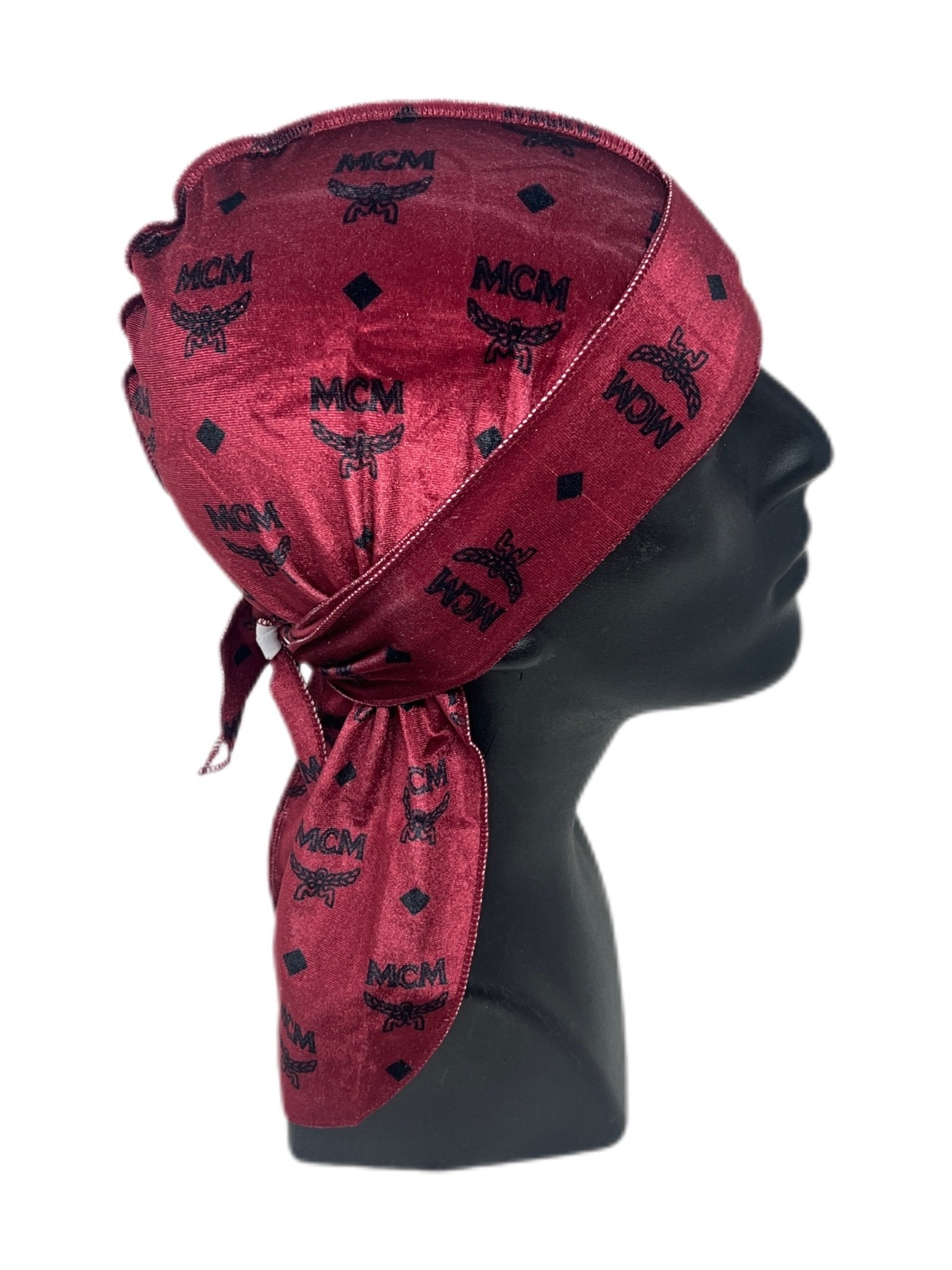 Burgundy McM Designer Velvet Durag