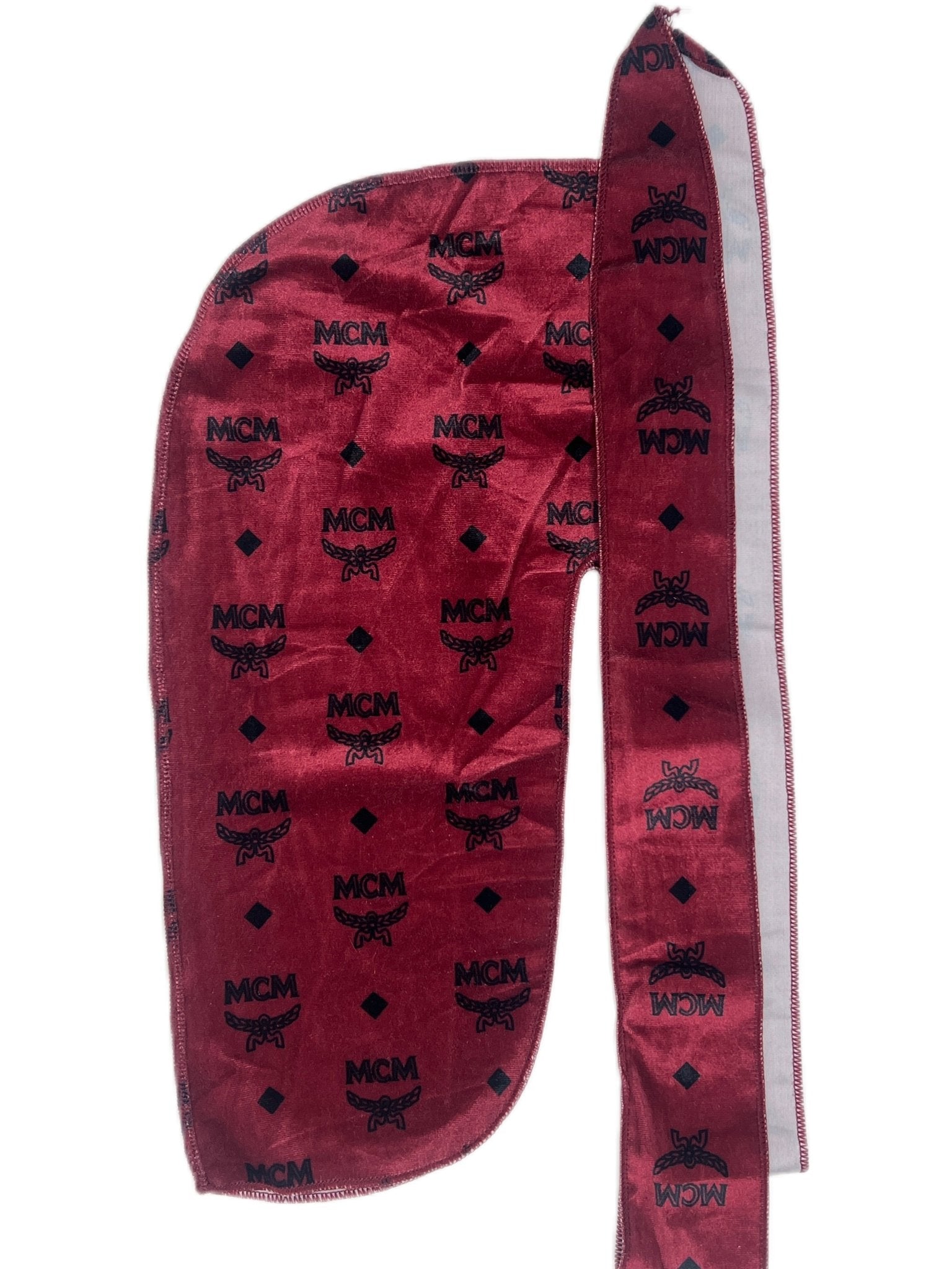 Burgundy McM Designer Velvet Durag