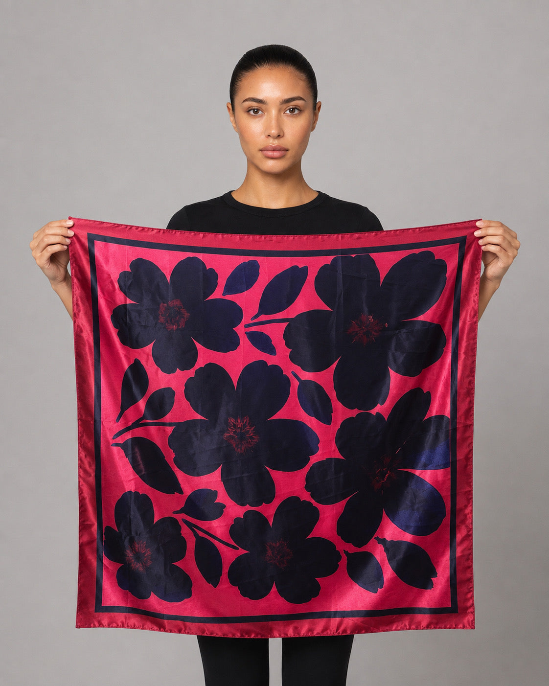 Pink Floral Satin Head Scarf