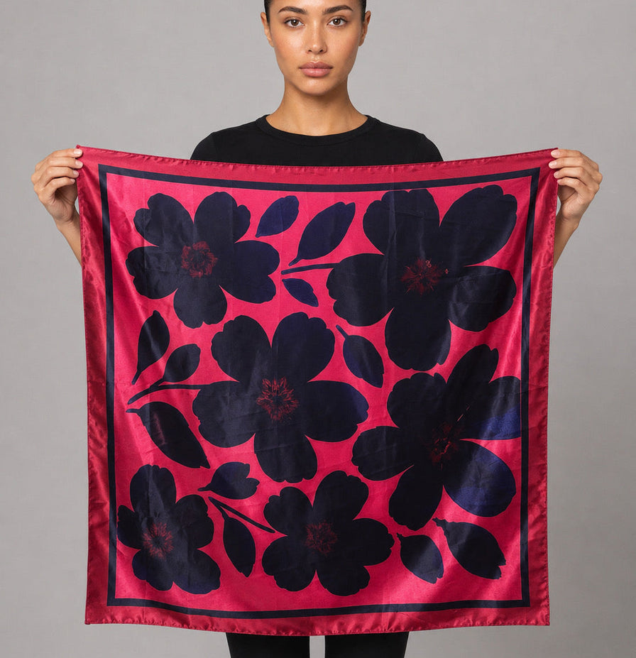 Pink Floral Satin Head Scarf
