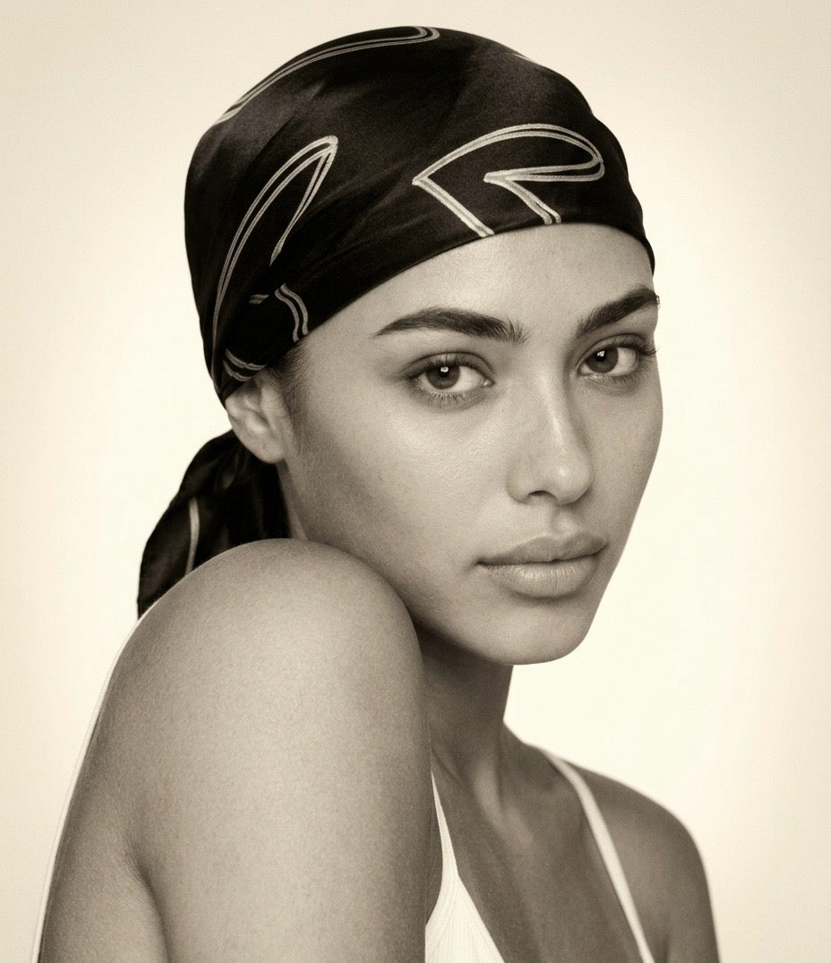Black Heart Satin Head Scarf