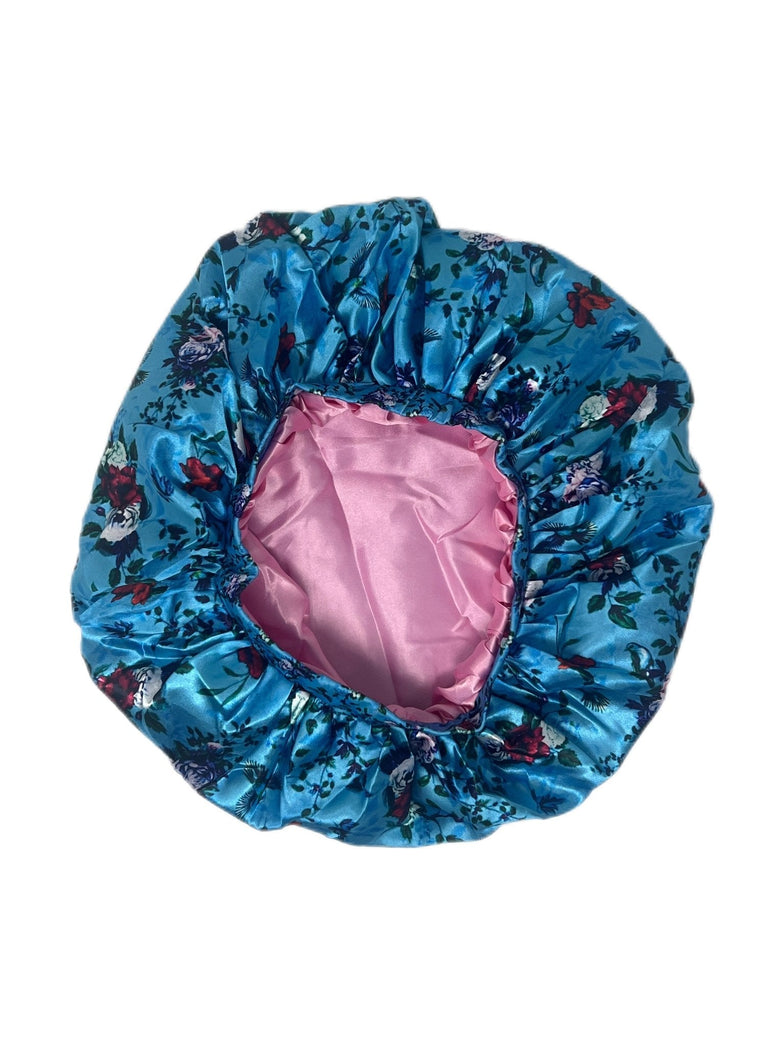 Light Blue Floral Silk Bonnet