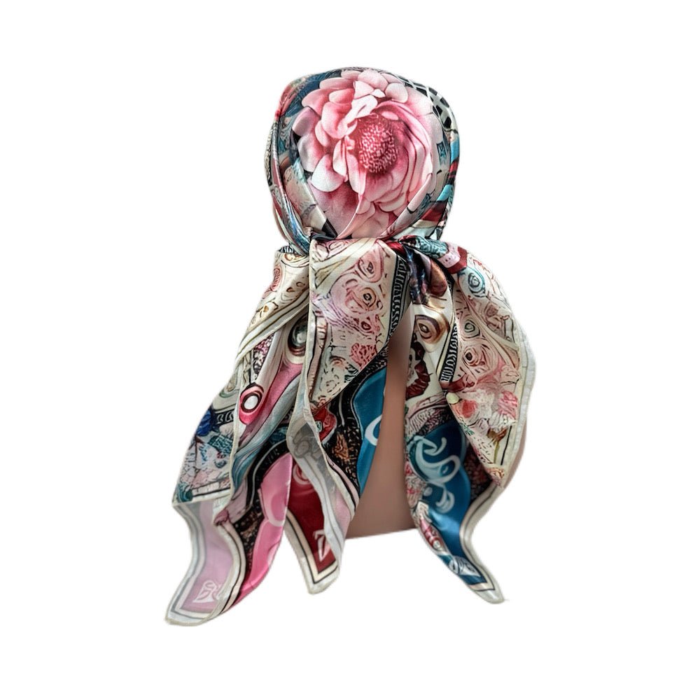 Multicolor Floral Pattern Satin Hair Scarf - Double R Rags