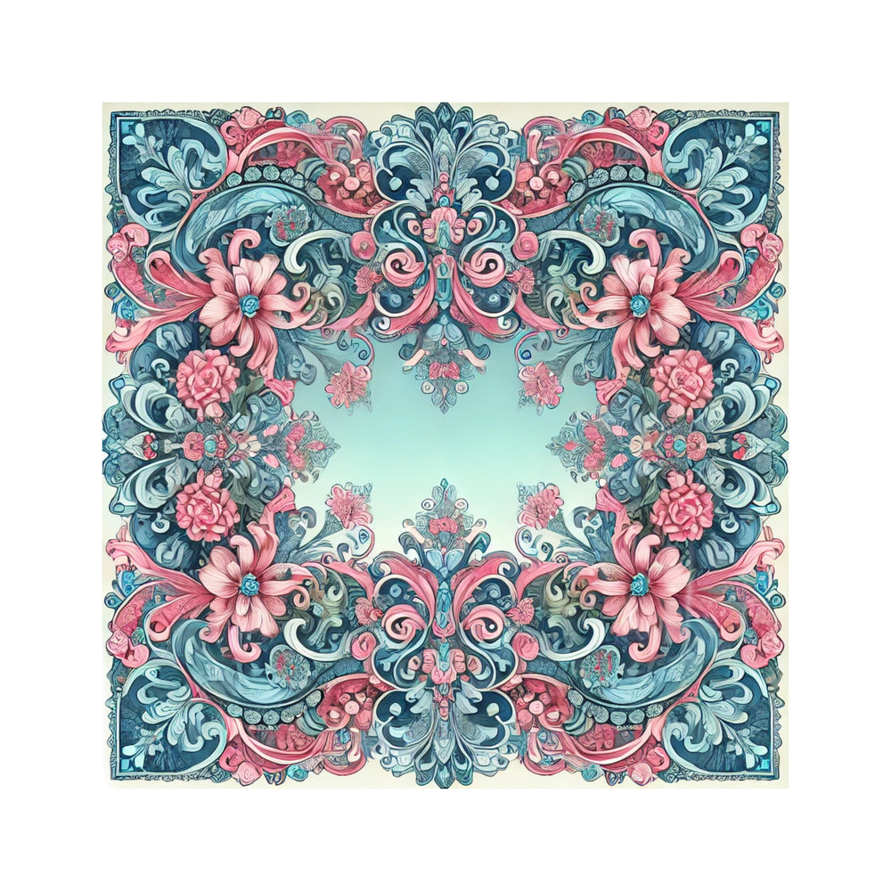Pink and Blue Floral Satin Head Scarf