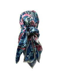 Pink and Blue Floral Satin Head Scarf - Double R Rags