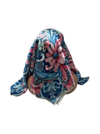 Pink and Blue Floral Satin Head Scarf - Double R Rags