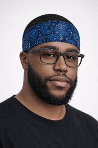 Royal Blue Paisley Stretch Headband - Double R Rags