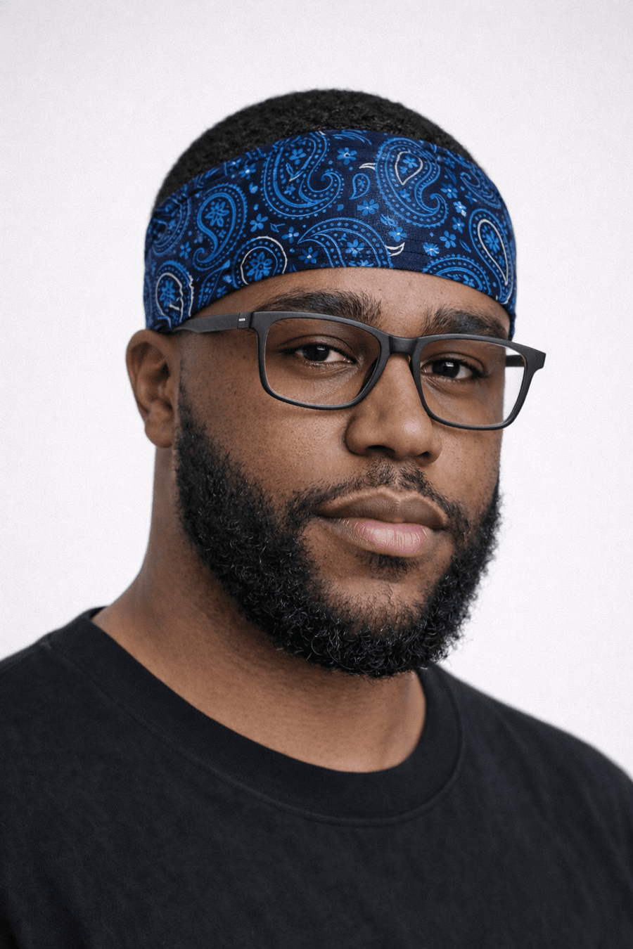 Royal Blue Paisley Stretch Headband - Double R Rags