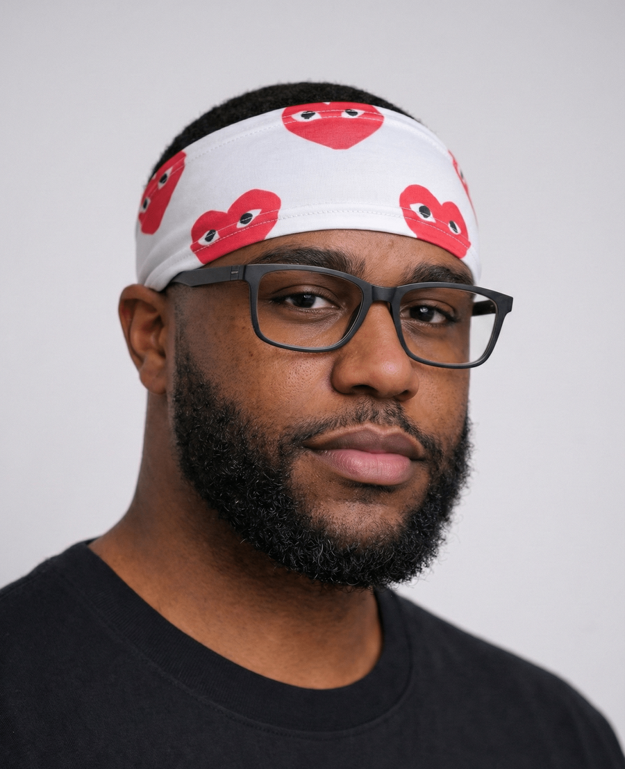 White CDG Designer Headband - Double R Rags