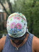 White Double R Floral Velvet Durag - Double R Rags