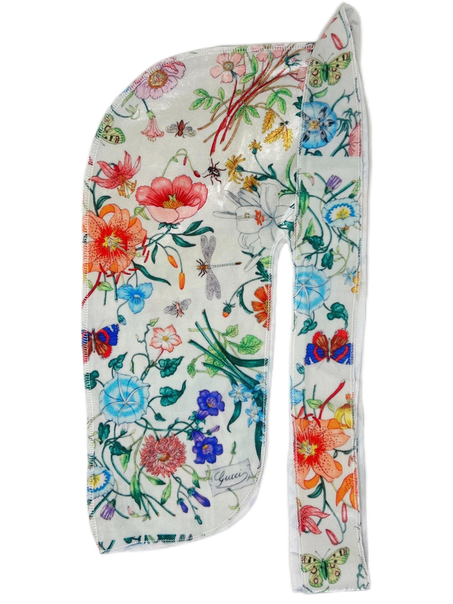 White Double R Floral Velvet Durag
