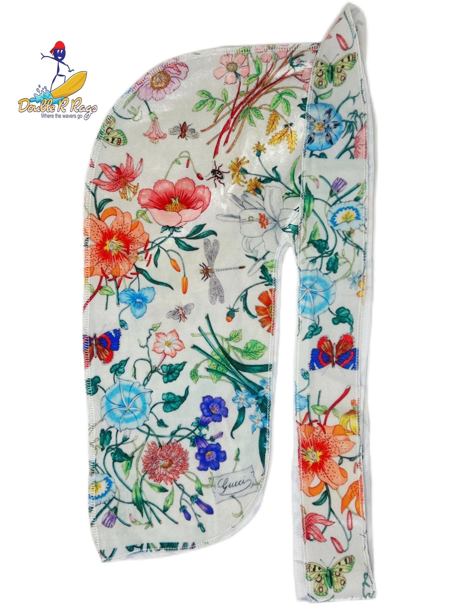 White Double R Floral Velvet Durag - Double R Rags