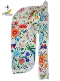 White Double R Floral Velvet Durag - Double R Rags
